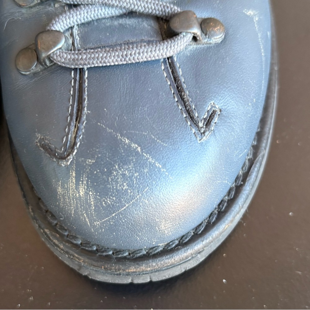 Prada Blue Gray Lace-up Leather Distressed Ankle Boots Size EU 37 - Picture 13 of 15